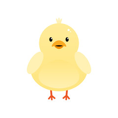 Cute little cartoon style yellow chicken vector icon, illustration for poultry and Easter design.