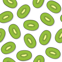 Kiwi Fruit Seamless Pattern On A White Background. Fresh Kiwi Icon Vector Illustration