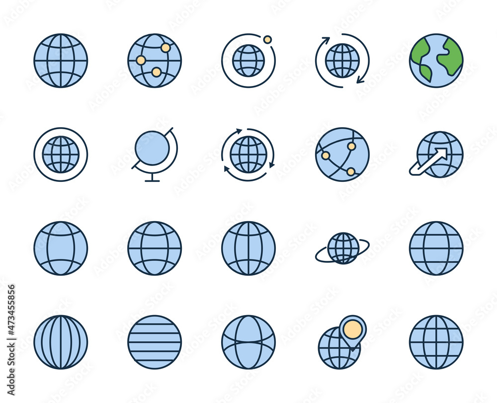 Poster globe icon set. collection of high quality outline web pictograms in modern flat style. color electr
