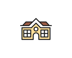 School building line icon. High quality outline symbol for web design or mobile app. Thin line sign for design logo. Color outline pictogram on white background