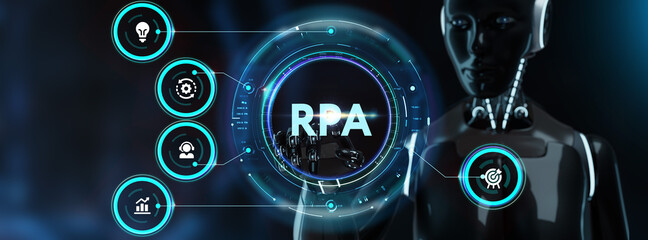 RPA Robotic process automation innovation technology concept. Business, technology, internet and networking concept.3d render