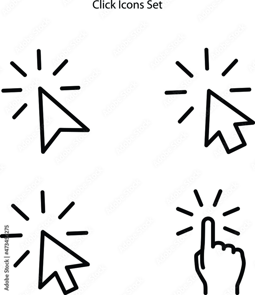 Poster click icons set isolated on white background. click icon thin line outline linear click symbol for l