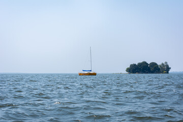 Boats in the upper lake at Bhopal which is also known as 'city of lakes'.