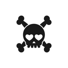 skull and crossbones with hearts isolated on white. Danger sign. Game over pictogram.