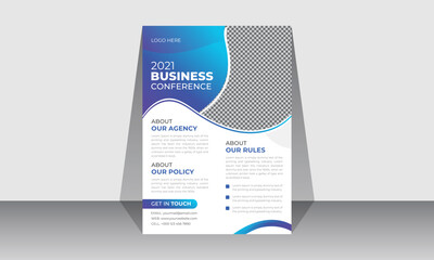 Modern Conference Vector Flyer Design 2022 or Brochure Cover Layout. Blue A4 Poster For Business Conference..