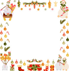 Square frame from the collection of Christmas decor, snowmen, garlands, toys, socks, holiday wreaths. vector illustration in a flat style. frame for the menu for winter holidays