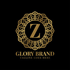 letter Z glory mandala vintage golden color luxury vector logo design