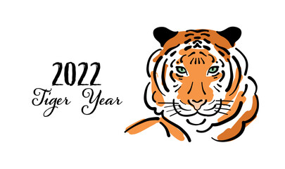 Tiger, animal character. Symbol of 2022 New Year. Design Template for Christmas card, banner, poster, holiday decoration