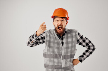 male builder orange helmet blueprints Professional studio industry