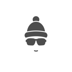 Silhouette of man's head with hipster sun glasses and winter hat with pompon.