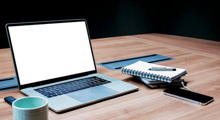 White screen background mock up on display laptop with clipping path