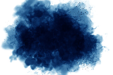 Abstract watercolor splashes digital art painting soft focus for texture background. Blue watercolor brush strokes isolated on white background. 