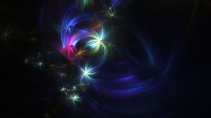 Abstract colorful blue and violet space flowers. Fantasy light background. Digital fractal art. 3d rendering.