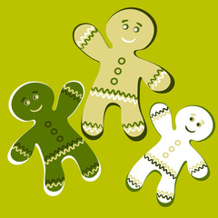 Illustration a square background - a gingerbread man, a festive curly cookie. Design element