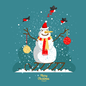 the snowman. christmas illustration. vector image of a snowman with Christmas balls