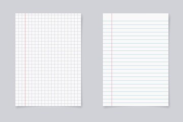 Set of realistic blank sheets of square and lined paper