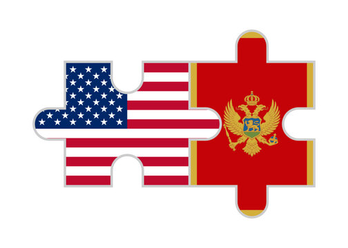 puzzle pieces of united states and montenegro flags. vector illustration isolated on white background