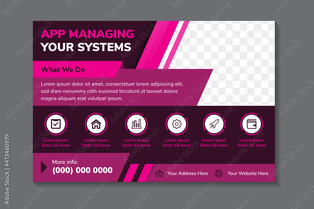 Poster vector abstract horizontal banner with dark pink modern futuristic hi-tech background. application m
