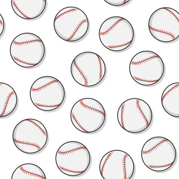 Baseball Seamless Pattern On A White Background. Softball Baseball Sport Icon Vector Illustration