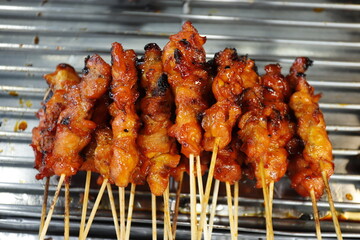 Roast chicken street food in thailand.