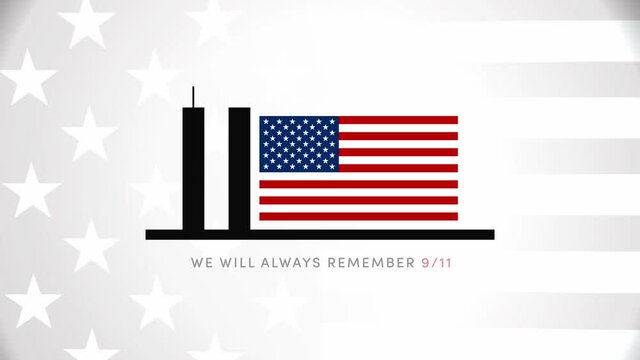 September 11, remember 9 11, Patriot Day . We will always remember, the terrorist attacks of 2001. Representation of the twin towers, world trade center.	