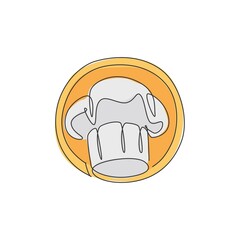 One single line drawing of chef uniform cap or hat for restaurant logo graphic vector illustration. Cafe and restaurant logotype badge concept. Modern continuous line draw design