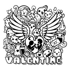 Valentine's day doodle set isolated on white background