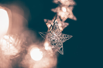 Christmas lights over dark blue background