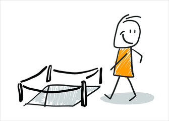 Stick figure people, working life, daily life. Freehand drawing. Vector illustration. Isolated on white background.