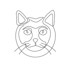 Cat face line drawing vector. Animal one line art. Flat design. Isolated icon. Unstoppable line drawing. Linear artwork element.
