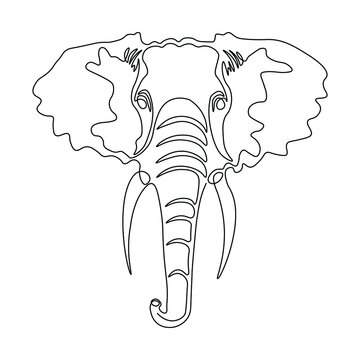 Elephant face line drawing vector. Animal one line art. Flat design. Isolated icon. Unstoppable line drawing. Linear artwork element.
