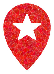 Low-poly star place marker icon illustration is constructed with randomized filled triangles. Triangle star place marker polygonal 2d vector illustration.