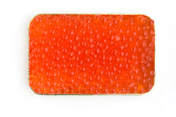 bowl with red caviar on a white background