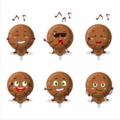 An image of orange lolipop wrapped dancer cartoon character enjoying the music