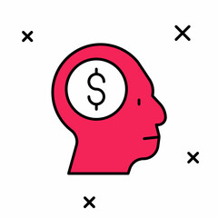 Filled outline Business man planning mind icon isolated on white background. Head with dollar. Idea to earn money. Business investment growth. Vector