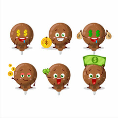 Orange lolipop wrapped cartoon character with cute emoticon bring money