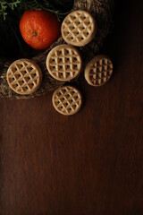 chip cookies on wooden background