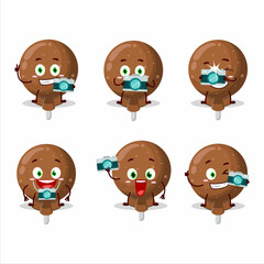 Photographer profession emoticon with orange lolipop wrapped cartoon character