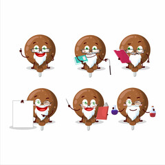 Professor orange lolipop wrapped academic cartoon character working on laboratory