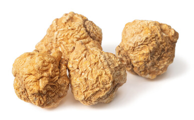 Dried yellow Maca roots isolated on white background
