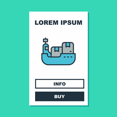 Filled outline Cargo ship with boxes delivery service icon isolated on turquoise background. Delivery, transportation. Freighter with parcels, boxes, goods. Vector