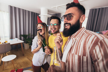 Group of best friends at party. Celebration,friends, party and birthday concept