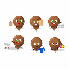 A Rich orange lolipop wrapped mascot design style going shopping