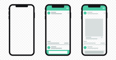 New generation smartphone with interface carousel post on social network. Social media design concept. Modern flat style. Vector.