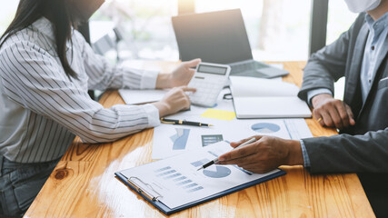 Business people working with new startup project Idea presentation, analyze plans at meeting.