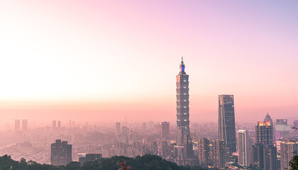 Fototapeta premium tourist attractions in the city park of taiwan, Asia business concept image, panoramic modern cityscape building in taiwan. 