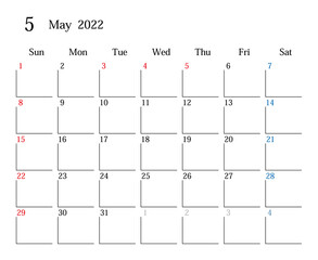 2022年5月、日本のカレンダー