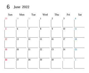 2022年6月、日本のカレンダー