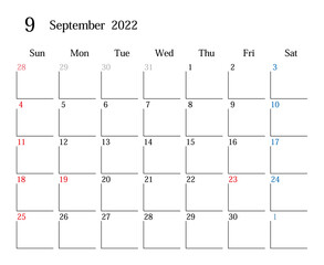 2022年9月、日本のカレンダー
