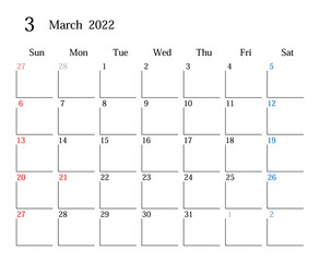 2022年3月、日本のカレンダー